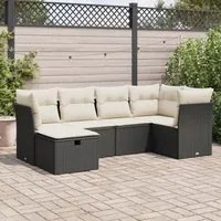 Set Divano da Giardino 6 pz con Cuscini Nero in Polyrattan 3325282