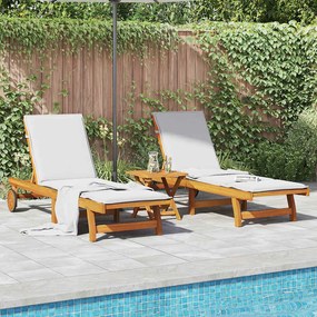 Lettini Prendisole Con Tavolino 2pz İn Legno Massello Di Acacia /