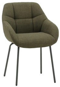 Set di poltroncine SMICHOV in tessuto verde scuro e gambe in metallo nero, con braccioli