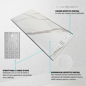Piatto doccia 80x120 effetto marmo in resina riducibile con canalina Argo