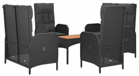 Set da pranzo da giardino 5 pz nero con cuscini in polyrattan