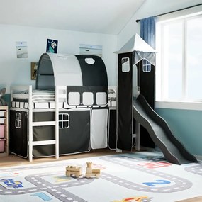 Letto A Soppalco Con Torre Bambini Bianco E Nero 90x200cm Pino /