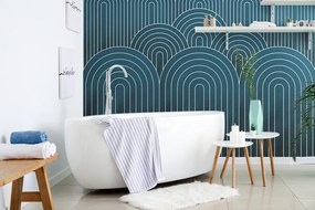 Carta da parati – Motivo arcobaleno blu Mid-Century
