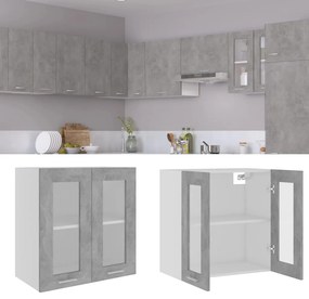 Mobile Pensile Con Vetro Grigio Cemento 60x31x60 Cm Multistrato /