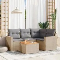 Set Divano da Giardino 5 pz con Cuscini Beige Misto Polyrattan 3256437