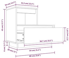 Comodino 60x34x51 cm in Legno Massello di Pino