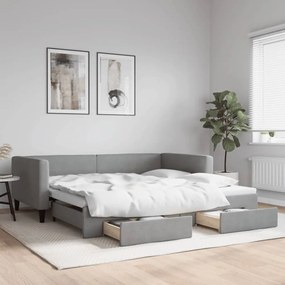 Divano Letto Estraibile Cassetti Grigio Chiaro 100x200 Tessuto /