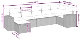 Set divani da giardino 7 pz con cuscini grigio in polyrattan