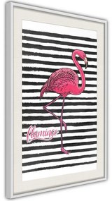 Poster  Flamingo on Striped Background  Cornice Quadri Cornice nera con pass-partout, Larghezza x Altezza Home decor 20x30