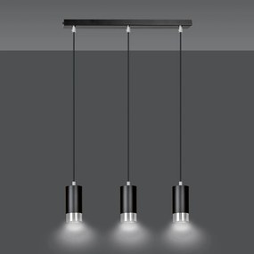 Lampadario 3 Luci Ivar Con Cilindri In Acciaio Nero E Cromo