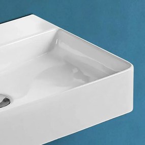 Lavabo sospeso rettangolare 60x42 cm in ceramica bianco lucido
