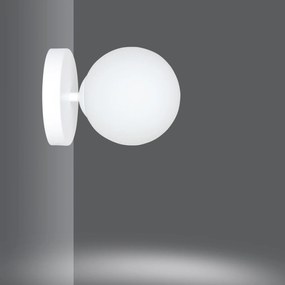 Applique 1 Luce Kalf In Acciaio Bianco A Bracci E Sfera In Vetro Opalino