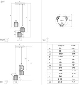 Lampadario Moderno Chisle 3 Luci Acciaio Nero