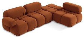 Divano angolare componibile arancione (con penisola a destra) con rivestimento in velluto Lokua – Makamii