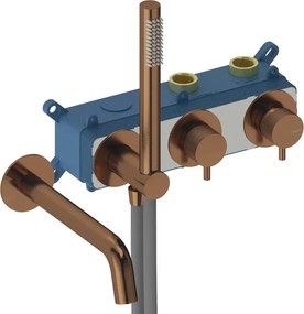 Rubinetto per vasca monocomando 2 vie, corpo incasso e accessori doccia cromato Loop k SANYCCES oro rosa spazzolato