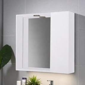 Specchiera bagno 60 cm 1 anta liscia e luce LED Bianco Frassino