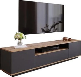 Mobile TV Da Terra 180 Cm Con Vano Ed Ante Antracite E Legno Todd