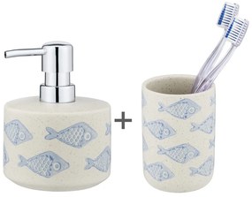 Set di accessori da bagno in ceramica bianca e blu Aquamarin - Wenko