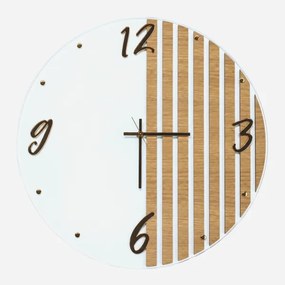 Orologio Parete Tondo 65 cm Vetro Bianco Doghe Rovere e Numeri Oro