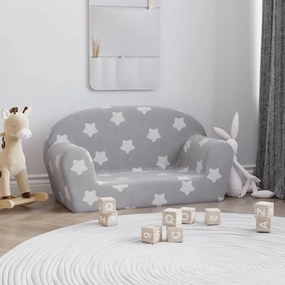 Divano Bambini 2 Posti Grigio Chiaro Con Stelle Morbido Peluche /