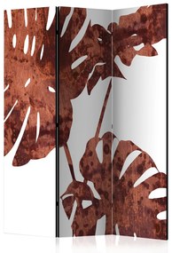 Paravento design Monstera elegante (3-parti) - foglie marroni di una pianta tropicale