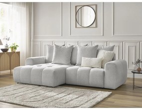 Divano angolare grigio chiaro allungabile/con contenitore (con penisola a sinistra/con chaise lounge) con rivestimento in ciniglia Roxelane – Bobochic Paris