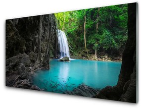 Quadro in vetro acrilico Lago di cascata naturale 100x50 cm