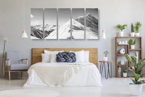 Quadri 5 pezzi – Catena montuosa innevata in bianco e nero
