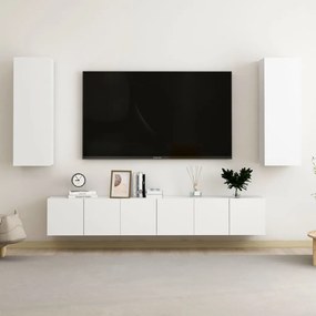 Set mobili porta tv 5 pz bianco in legno multistrato