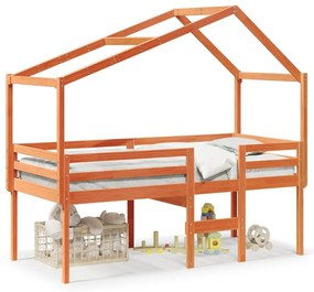 Letto A Soppalco Con Tetto Cera 90x190cm Legno Massello Di Pino /