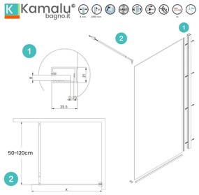 Kamalu - Parete doccia walkin 100 cm vetro fumé profilo oro rosa | KW1000FGR