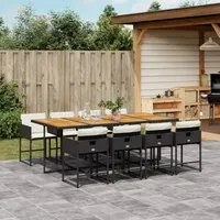 Set da Pranzo da Giardino 9 pz con Cuscini Nero in Polyrattan 3278054