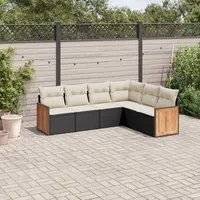 Set Divano da Giardino 6 pz con Cuscini Nero in Polyrattan 3227680