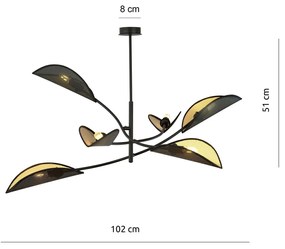 Lampadario a Sospensione in Acciaio e Tessuto LOTUS 6 Nero 6xE14