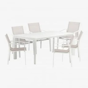 Set Tavolo Rettangolare Allungabile In Alluminio (180-240x100 Cm) Starmi E 6 Sedie Da Giardino Eika Gardenia Bianco - Sklum