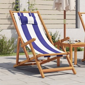 Sedia Da Spiaggia Pieghevole Blu/bianco İn Eucalipto E Tessuto /
