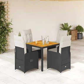 Set Bistrò Da Giardino 5 Pz Con Cuscini İn Polyrattan Nero /