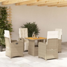 Set da pranzo da giardino 5 pz con cuscini beige in polyrattan