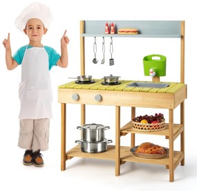 Costway Cucina giocattolo per bambini con serbatoio d'acqua rimovibile rubinetto realistico, Cucina gioco 75x35x92cm