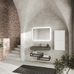 Mensola Cassetto Da Bagno A Vista Vetro E Metallo 2 Ripiani 60x46x18 Nero Opaco