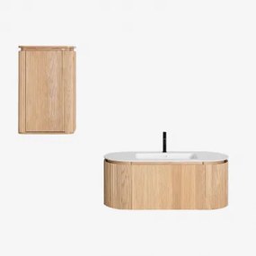 Set Mobili Da Bagno In Legno Carsone Con Lavabo Integrato Legno Naturale & Legno Naturale & Senza Specchio & Nero ↑20 Cm Con Valvola Di - Sklum