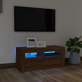 Mobile Porta Tv Con Luci Led Rovere Marrone 90x35x40 Cm /
