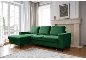 Divano letto in velluto a coste verde scuro (angolo sinistro) Lofty Lilly - Miuform