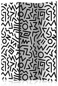 Paravento design Labirinto in Bianco e Nero (3-parti) - pattern in design minimalista