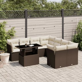 Set divani da giardino 9pz con cuscini marrone in polyrattan