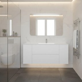 Mobile da bagno sospeso sotto lavabo L 150 x H 64 x P 48 cm bianco laccato opaco, 2 cassetti 1 anta SENSEA Neo