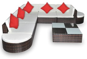 Set divani da giardino 8 pz con cuscini in polyrattan marrone