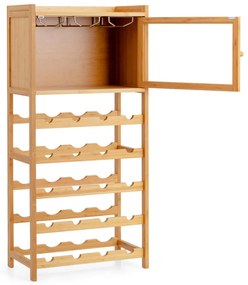 Costway Scaffale di bambù per 20 bottiglie di vino, Espositore vino con porta bicchieri ante magnetiche trasparenti