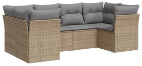 Set Divano da Giardino 6 pz con Cuscini Beige in Polyrattan