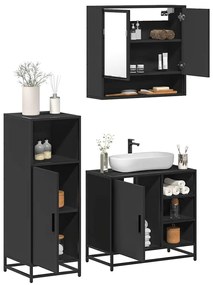 Set Mobili Da Bagno 3 Pz Nero İn Legno Multistrato /